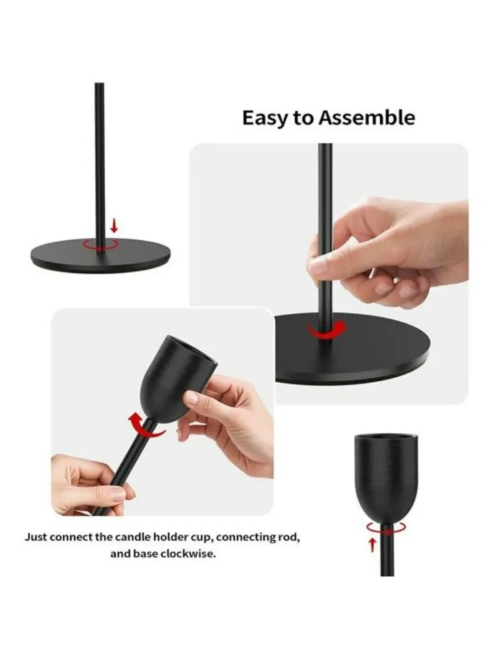 Black Metal Taper Candle Holders Set of 3 Tall Candlestick Stands Wedding Decor